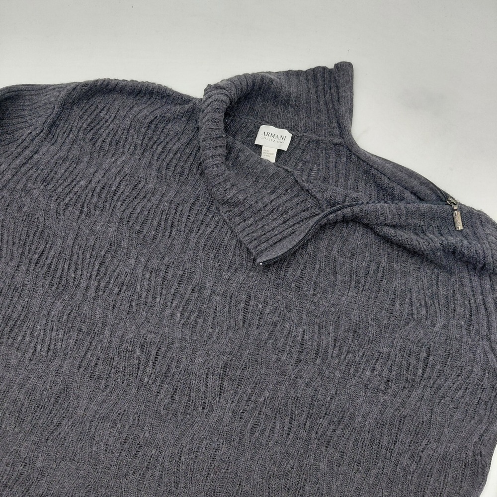 Armani Collezioni Mens M Silk Cashmere Wool Side Zip Wavy Open Knit Sweater Grey